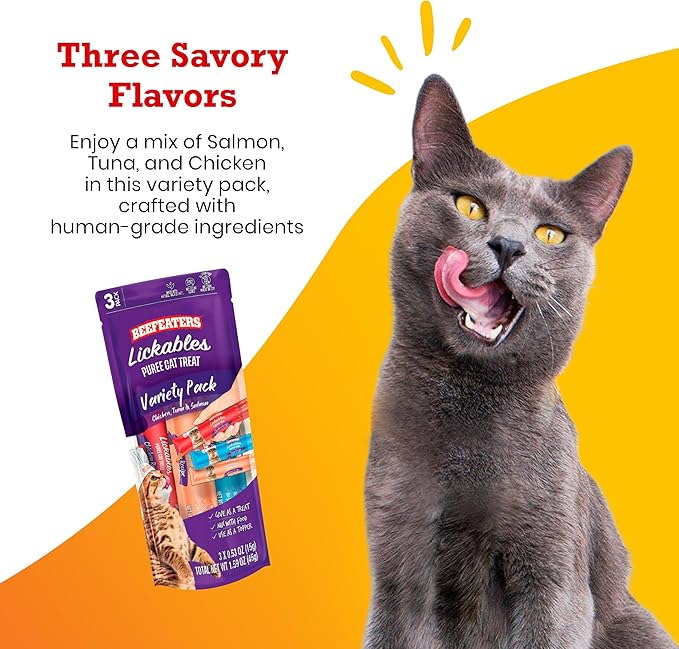 Beefeaters Cat Treats Lickable Puree 1.59oz (12-Pack) – Chicken, Grain-Free, Taurine-Enriched, Ideal for Training & Interactive Feeding-Mewly Pet