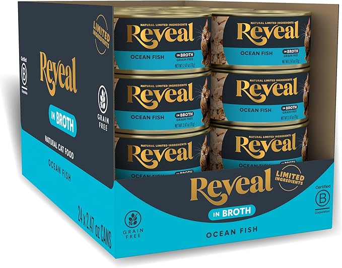 Reveal Natural Wet Cat Food, 24 Count, Grain Free, Limited Ingredient Canned Food for Cats, Ocean Fish in Broth, 2.47 oz Cans-Mewly Pet