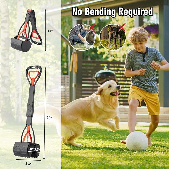 TIMINGILA Pooper Scooper 2 Pack, 28" Long Handle No Touch Dog Pooper Scooper for Large Medium Small Dogs, Durable Spring & Lightweight, Waste Pickup Tool for Dogs in Lawns/Grass/Dirt/Gravel-Mewly Pet
