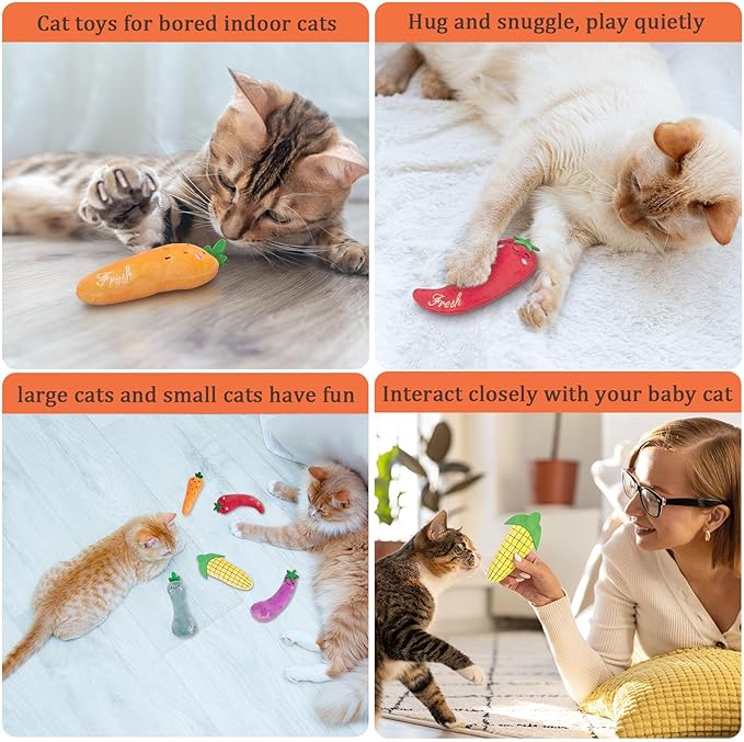 Catnip Cat Toys, Interactive Indoor Cat Nip Toy Kitty Kicker, Dental Kitten Chew Toy, 5 Pack, Vegetable Shape-Mewly Pet