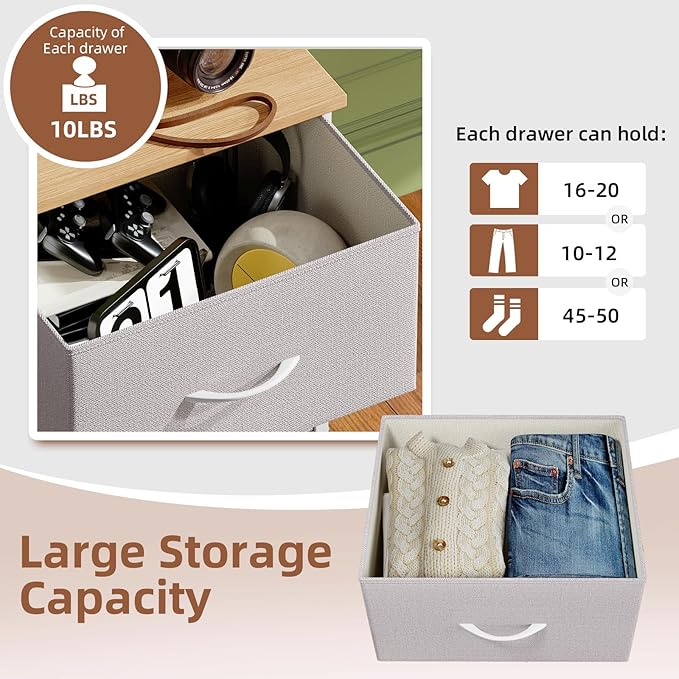 Somdot Dresser for Bedroom with 3 Drawers, Storage Organizer Chest of Drawers with Removable Fabric Bins for Closet Bedside Living Room Laundry Entryway Hallway, Ash Grey