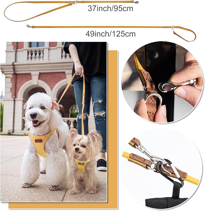 Puppytie No Pull Dog Harness with Multifunction Dog Leash,Soft Adjustable No Choke Escape Proof Pet Harness Vest for Medium Dogs or Large Dogs,Yellow,M-Mewly Pet