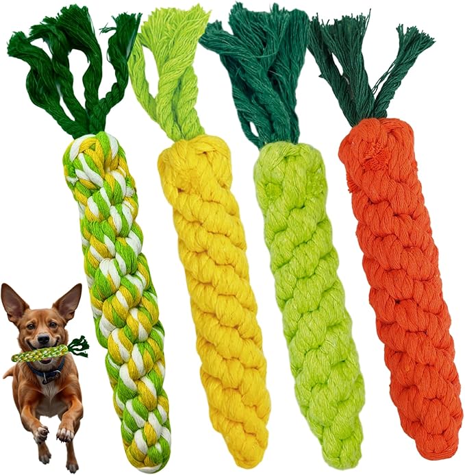 4PCS Mixed Color Woven Pet Chew Set (Yellow, Green, Orange, Rainbow), Dog Chew Toys, Cat Teething Toys, Durable & Safe Interactive Pet Toys-Mewly Pet