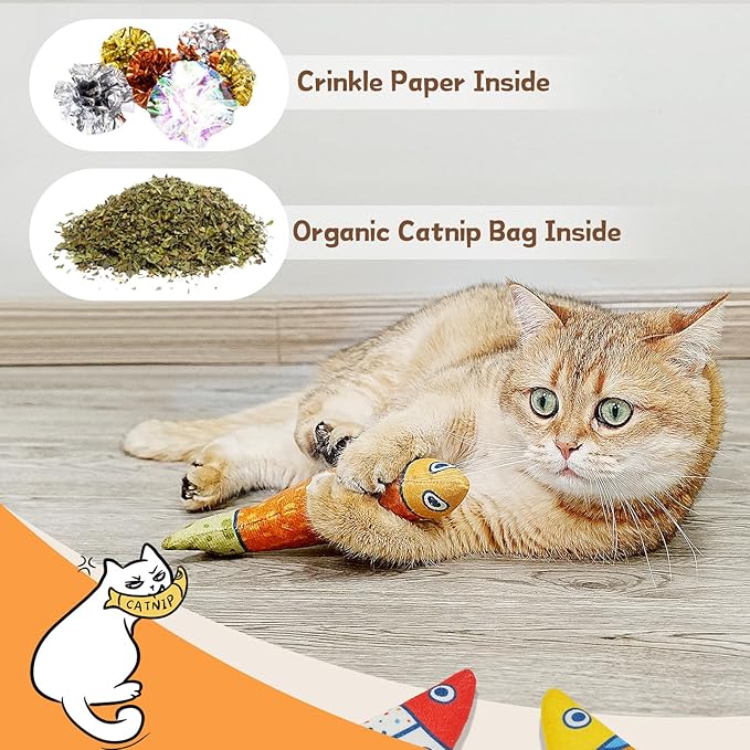 Cat Fish Catnip Toys for Cats, Pet Chew Toy for Bored Indoor Adult Cats, Crinkle Cat Kicker Toy for Indoor Kittens-Mewly Pet