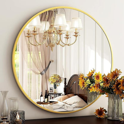 HARRITPURE Round Mirror 36 Gold Wall Mounted Circle Mirrors Vanity Mirror with Brushed Aluminum Alloy Frame Modern Decoration for Bathroom, Living Room, Vanity, Bedroom, Entryway