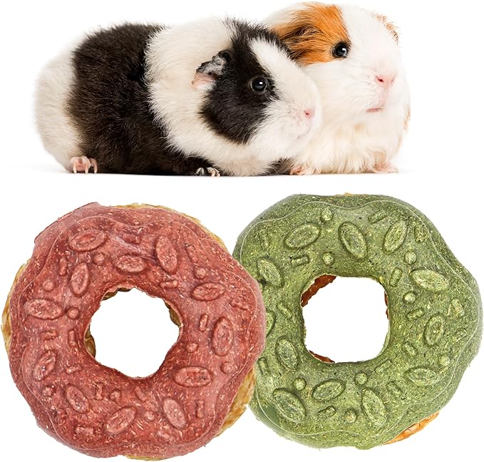 TEEWY 3PCS Guinea Pig Toys, Prevent Teeth Overgrowth, Natural Vegetables and Timothy Grass, Hamster Chew Toys, Guinea Pig Chew Toys, Chinchilla Toys, Donut-Shaped-Mewly Pet