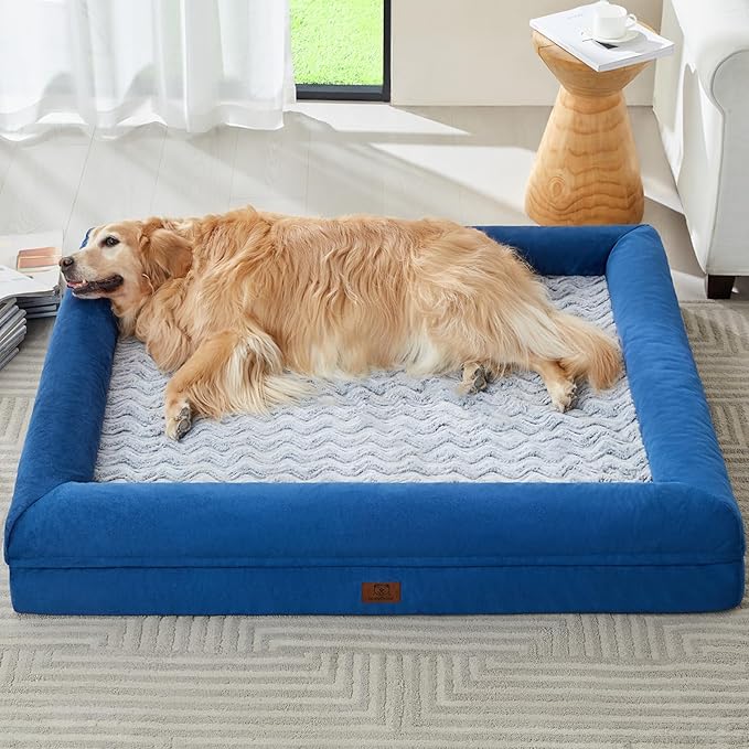 WNPETHOME XXXL Big Dog Bed, Washable Dog Couch with Removable Waterproof Cover, Orthopedic Large Pet Sofa Bed with Bolster Sides for Sleeping-Mewly Pet