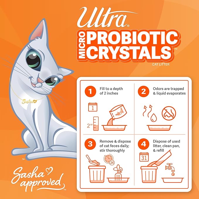 New Ultra Probiotic Micro Crystals Premium Cat Litter - 99.9% Dust Free, Soft on Paws, Fragrance Free - 15 Lbs. Total (3pk of 5 Lbs.)-Mewly Pet