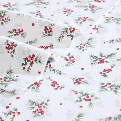 Laura Ashley - Flannel Sheets King Size, Anti-Pilling & Wrinkle Resistant Cotton, Touchably Soft for All-Season Comfort - Bed Sheets with Matching Pillowcases & Fitted Sheet (Berry Bright Red)