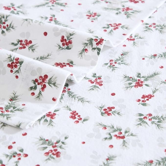 Laura Ashley - Flannel Sheets Twin Size, Anti-Pilling & Wrinkle Resistant Cotton, Touchably Soft for All-Season Comfort - Bed Sheets with Matching Pillowcase & Fitted Sheet (Berry Bright Red)