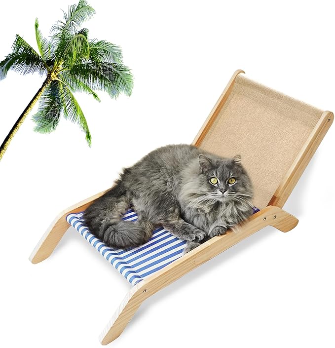 PETKARAY Cat Chair, Beach Theme Cat Hammock Bed, Raised Bed, Mini Beach Chair, Cute Lounger for Indoor Kittens-Mewly Pet