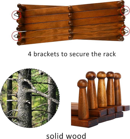WEBI Accordion Wall Hanger,Expandable Wooden Hat Rack for Wall Mounted Coat Rack,Accordion Hat Hooks Holder for Baseball Caps,17 Peg,Rustic Brown,2 Packs