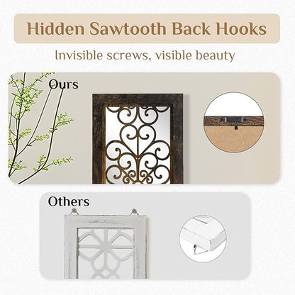 Farmhouse Wall Candle Holder Decor: Rustic Candle Sconces Set of Two for Pillar Candles - Brown Wooden Shelving for Fireplace Bathroom Hallway