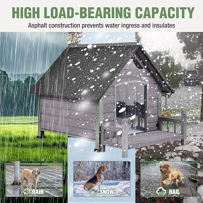 Dog House Outdoor Insulated for Winter, Puppy Kennel with Anti-Chewing Iron Frame, Weatherproof Dog Crate with Insulated Liner for Small Medium Large Dogs (Grey, 45" x 32.9" x 32.6")-Mewly Pet