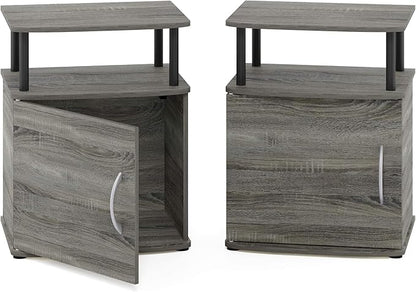 Furinno JAYA End Side Sofa Table/Nightstand with Door, 2-Pack, PVC Tubes, French Oak Grey/Black