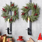 2 Set Christmas Metal Wall Candle Sconce Holder Wall Mount Candle Holder with Berry Wreath for Farmhouse Living Room Entryway Fireplace Bedroom Bathroom Decor, Only Applicable to LED Candles