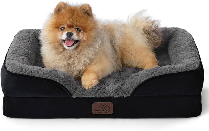 Bedsure Orthopedic Dog Beds for Small Dogs - Washable Small Dog Cat Bed Waterproof, Comfort Pet Couch Sofa with Washable Removable Cover, Pets Bed with Nonskid Bottom, Plush-Black, 24"-Mewly Pet