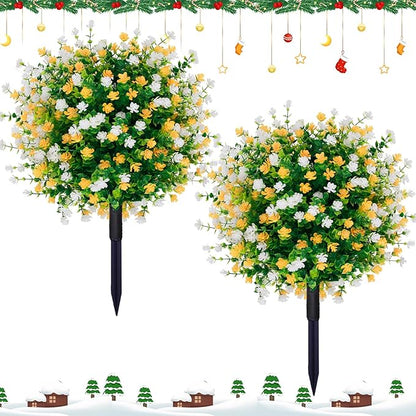 2 Pack 23'' Artificial Xmas Tree,Fake Boxwood Topiary Ball Trees with Spike Outdoor Christmas Decoration,Faux Shrubs Evergreen Blooming Plants Bushes for Urn Filler Porch Potted Entrance Driveway
