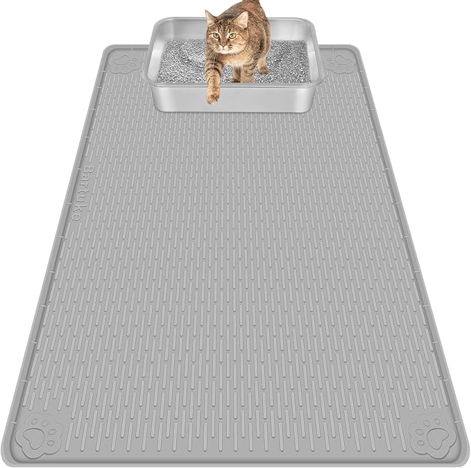 Cat Litter Mat, Extra Large 40" x 28" Silicone Mat Litter Trapping Mat for Scatter Control, Soft on Kitty Paws, Easy to Clean (Gray)-Mewly Pet