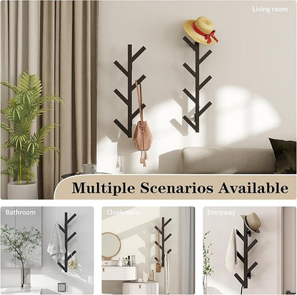 Vlush Wall Mounted Metal Coat Rack with 6 Hooks Modern Minimalist clothes rack, Upright Coat Rack for Hanging Clothes, Hats, Hanging Bags and Scarves Entrance Wall Iron Coat Racks (Black)