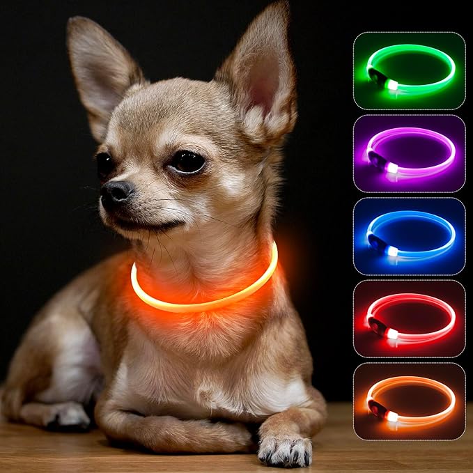 BSEEN Light Up Dog Collar - Rainproof LED Dog Collar Rechargeable - TPU Cuttable Glowing Pet Collar for Small Puppies& Cats, Safety Dog Lights for Night Walking& Camping (XS- Orange 40cm)-Mewly Pet