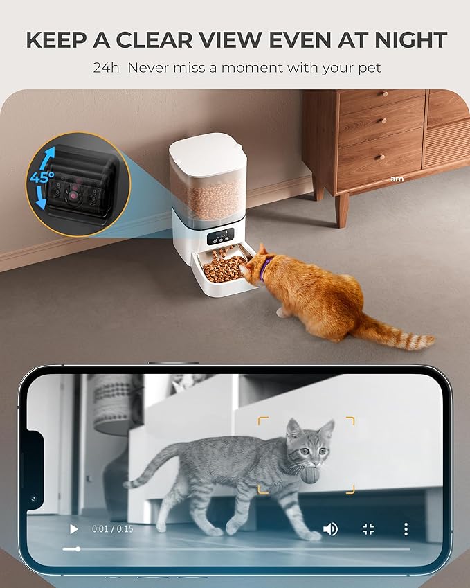 Automatic Cat Feeder with Camera,Adjustable Camera 5G/2.4G WiFi Timed cat Feed, auto cat Feeder, Automatic Pet Dispenser with HD Night Vision-Mewly Pet