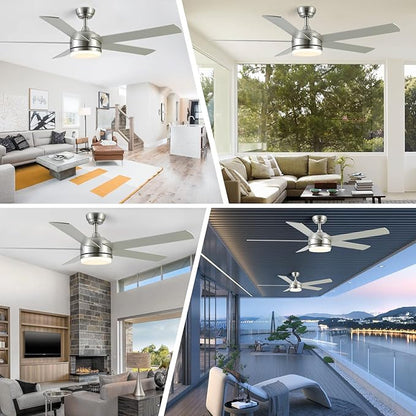 YUHAO 60 Inch Brushed Nickel Ceiling Fan with Light and Remote Control.Noiseless,Dimmable,3CCT,6 Speeds Reversible, DC Ceiling Fans for Indoor or Covered Outdoor