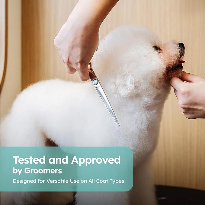 7" Curved Dog Grooming Scissors – Handcrafted, Ergonomic, VG10 Stainless Steel for Sharper, Tougher, Better Edge Retention, Lightweight Shears for Trimming Face and Paws.-Mewly Pet