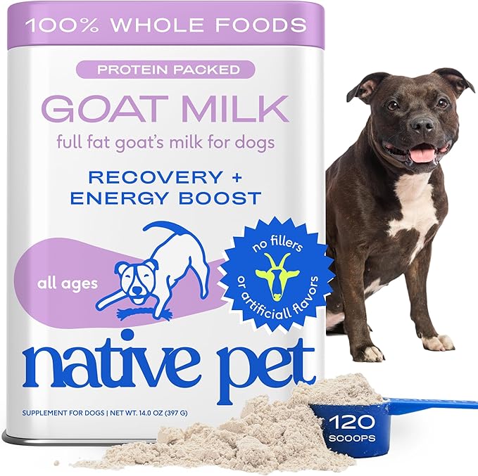 Native Pet Goat Milk for Dogs - Organic Goat Milk Powder for Dogs and Cats - Puppy Formula Dairy Replacement Packed with Protein & Vitamins for Immunity, Recovery & Growth for Active Pups - 120 Scoops-Mewly Pet
