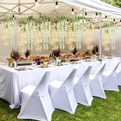 Giegxin 36 Pcs Artificial Wisteria Hanging Flowers 3.6 ft Artificial Fake Wisteria Vine Rattan Hanging Garland Silk Flowers String for Wall Home Wedding Party Greenery Decorations (Champagne,White)