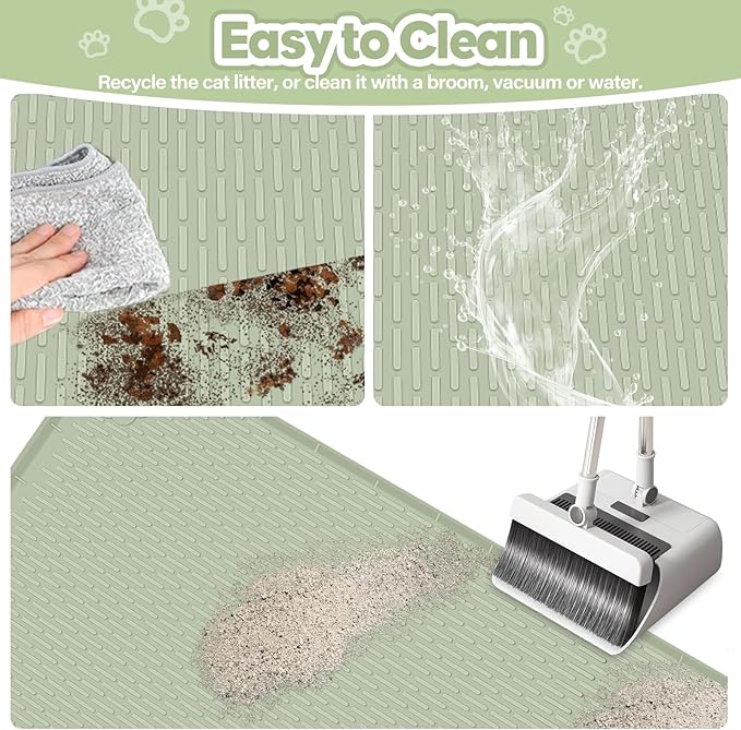 Cat Litter Mat, Extra Large 40" x 28" Silicone Mat Litter Trapping Mat for Scatter Control, Soft on Kitty Paws, Easy to Clean (Green)-Mewly Pet
