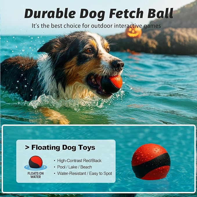 Interactive Squeaky Dog Toys Balls – Durable Rubber Dog Toy for Aggressive Chewers,High Bounce Dog Ball & Floating Fetch Ball,Indestructible Chew Toy for Medium & Large Dogs-Mewly Pet