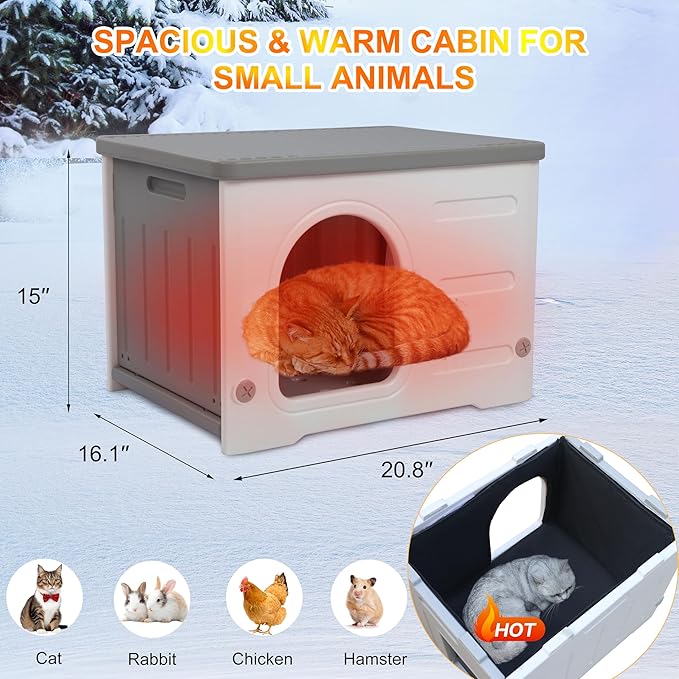 Rockever Plastic Outdoor Indoor Cat House with Insulated Liner, 100% Insulated Feral Cat House for Winter, Waterproof Cat Houses for Outdoor Cats, Spacious, Assemble Easily-Grey-Mewly Pet