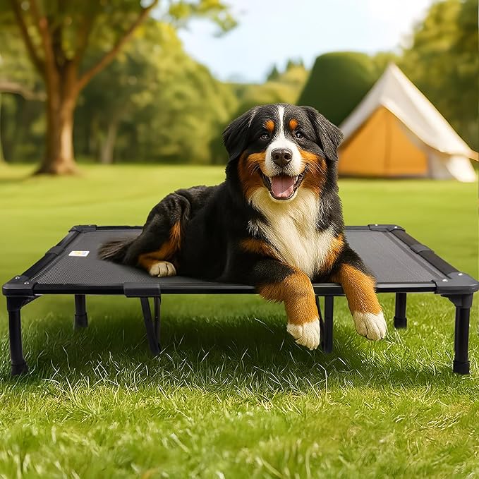 Sytopia 47'' Outdoor Elevated Dog Bed for Extra Large Dogs, Chew-Proof Pet Camping Raised Cot with Breathable Mesh - Durable Frame, Cooling Hammock Style, Anti-Slip Base, Water-Resistant, Easy Clean-Mewly Pet