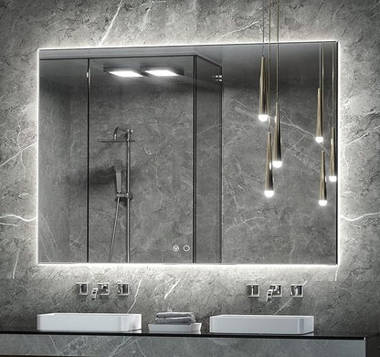 Keonjinn 48 x 36 Inch Backlit Mirror for Bathroom, Anti-Fog Led Mirror, CRI90+ HD Tempered Glass, Stepless Dimmable Lighted Mirror, High Lumen, UL Listed, Waterproof, Horizontal/Vertical