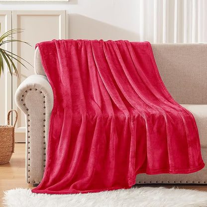 Exclusivo Mezcla Fleece Throw Blanket for Couch, Sofa, 300GSM Super Soft and Warm Blankets, Red Throw All Season Use, Cozy, Plush, Lightweight, 50x60 Inches