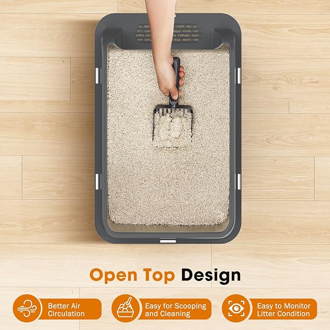 2PACK Stainless Steel Litter Box, Extra Large Litter Boxes for Big Cats, XL Metal Cat Litter Box with Lid High Sides, Anti-Urine Leakage, Non-Sticky, Scoop Included-Mewly Pet