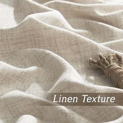 RYB HOME Natural Beige Linen Sheer Curtains 120 inches Long for Living Room and Dining Room, Weave Textured/Rod Pocket, Light Filtering Sheer Curtains and Drapes, W 52 x L 120 inches, 2 Panels Set