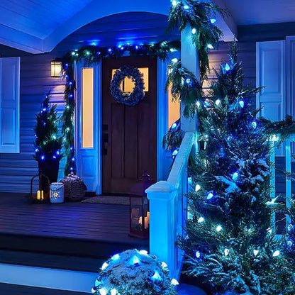 Dazzle Bright C9 Christmas Lights Outdoor, 50 LED 33 FT Waterproof Green Wire String Lights, Indoor Outdoor Fairy Light for Christmas Tree Xmas Yard Party Wedding House Decorations (Blue)
