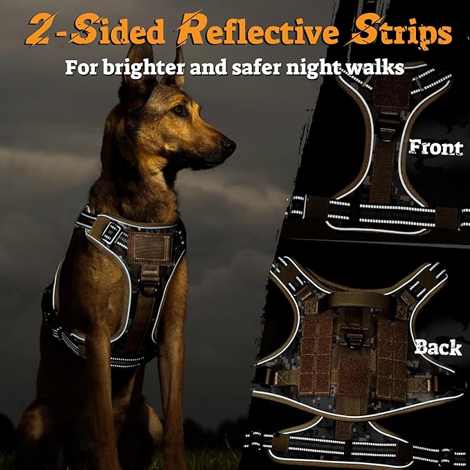 rabbitgoo Dog Harness Small Sized No Pull, Tactical Service Pet Vest with Molle and Control Handle, Adjustable and Reflective Military Harness for Easy Walking and Training, Desert camo, S-Mewly Pet