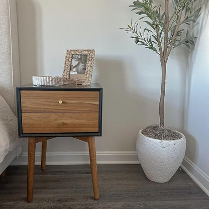 Nathan James Harper Modern Nightstand Side Accent or End Table with Storage Drawer, Set of 2, Black/Brown