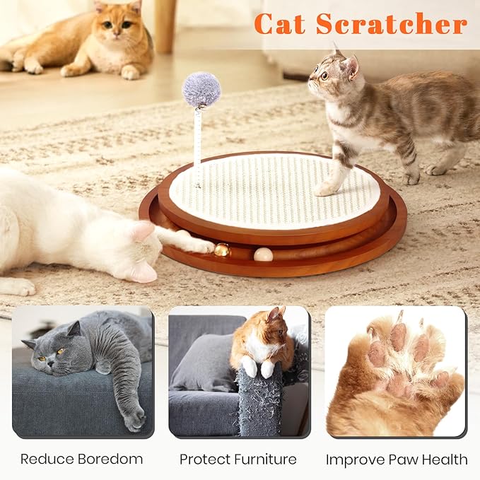 Cat Scratcher, Cat Cratch Sisal Pad with Wooden Roller Ball Toy, Cat Scratchers Interactive Toys for Indoor Cats, Satisfies Kitten’s Scratching, Chasing and Hunting-Mewly Pet
