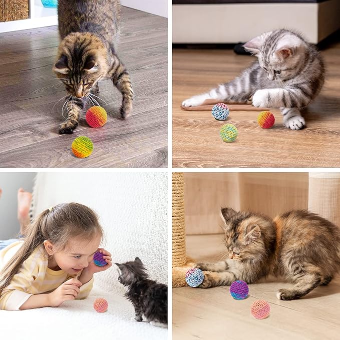 Retro Shaw Cat Toys Balls, Woolen Yarn Cat Ball Toy with Bell Inside, Kitten Toys for Indoor Cats, Interactive Cat Chew Toys for Kitty Kitten, 6 Pack-Mewly Pet