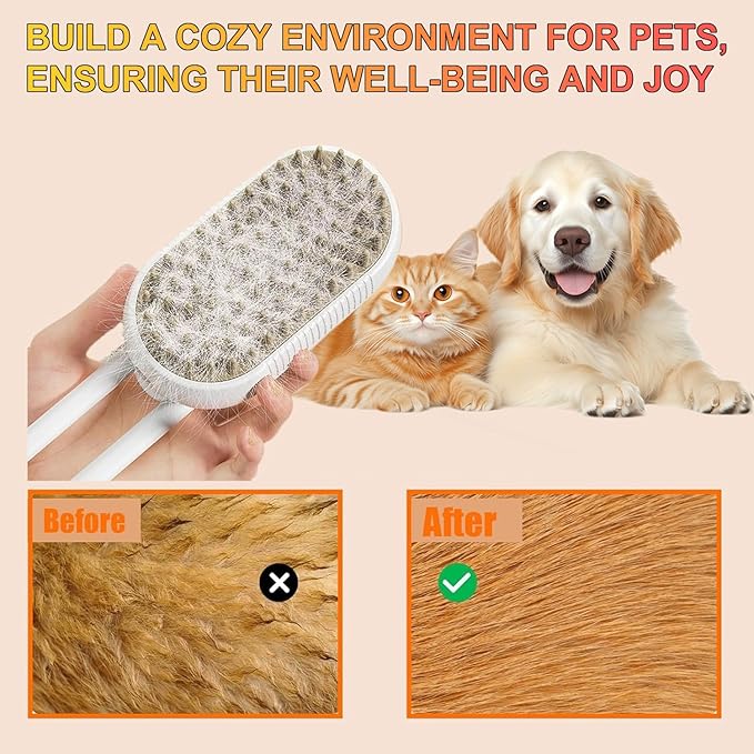 (2PCS) 4 in 1 Cat Steam Brush for Shedding, 2025 New Rechargeable Steam Pet Brush, Massaging and Cleaning Shedding Pets Hair (khaki+white)-Mewly Pet