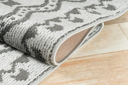 Custom Size Southwestern Style Runner Rug Mat for Wide Hallway Entryway Kitchen Laundry Room with Slip Resistant Latex Rubber Backing, Aztec Light Grey, 31 inch X 20 feet