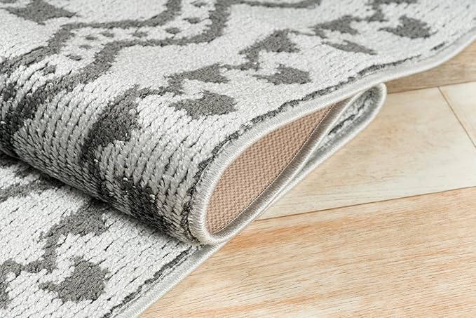 Custom Size Southwestern Style Runner Rug Mat for Wide Hallway Entryway Kitchen Laundry Room with Slip Resistant Latex Rubber Backing, Aztec Light Grey, 31 inch X 15 feet