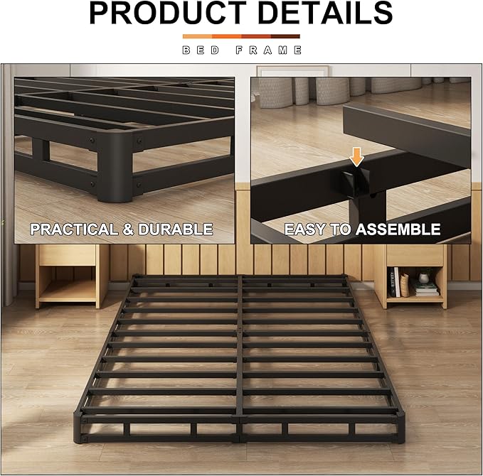 EMODA 5 Inch California King Box Spring Bed Base, 3000 LBS Heavy Duty Metal Mattress Foundation with Fabric Cover, Easy Assembly