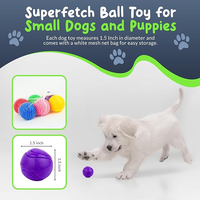 SuperFetch Dog Balls 1.5 Inch - Squeaky Dog Toys for Small Dogs and Puppies - Rubber Balls for Fetch, Training, Teething, Boredom and Solo Play - 6 Pack-Mewly Pet