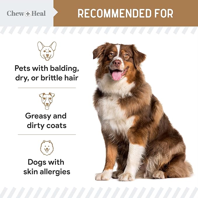 Omega for Dogs - 180 Delicious Soft Chews - Salmon Oil Treats for Skin and Coat, Itch Relief - Fish Oil Blend of Essential Fatty Acids, Omega 3, 6, and 9, and Vitamins - Peanut Butter Flavor-Mewly Pet