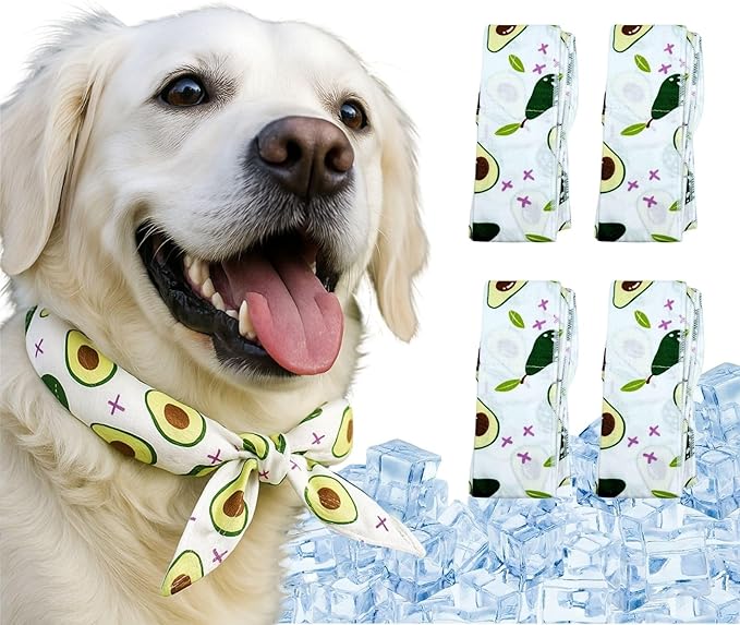 4pcs Cooling Scarf for Pets,Summer Cooling Scarves Keep Cats and Dogs Cool, Reused,Rrecycled,Suitable for Dogs (4pcs-Avocado)-Mewly Pet